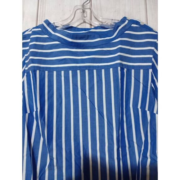 J Crew Shirt Ladies 6 Blue White Striped‎ Poplin Funnel Neck - Picture 3 of 7